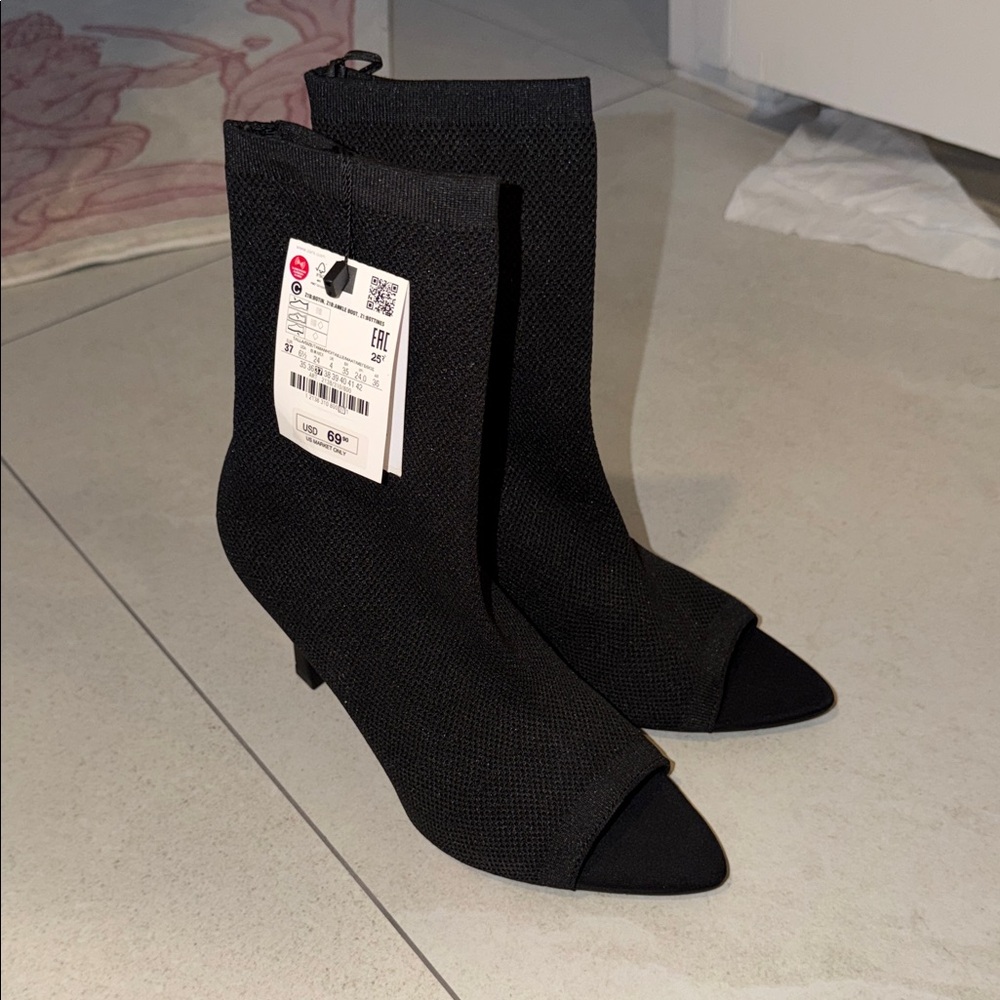 Zara Charcoal Knit Ankle Boots
